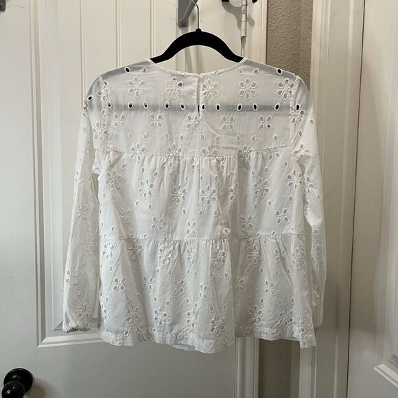J. Crew Factory Womens Eyelet Tiered Long Sleeve Top Size XS White Keyhole - Picture 10 of 12